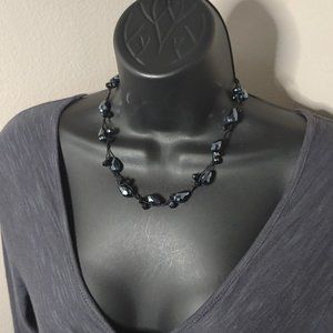 Black Glass Bead Necklace 17 Inches Long